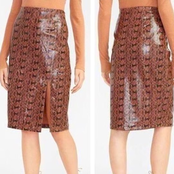 Express x Negin Mirsalehi Brown Snakeskin Print Faux Leather Midi Skirt Size 2 - Picture 1 of 8